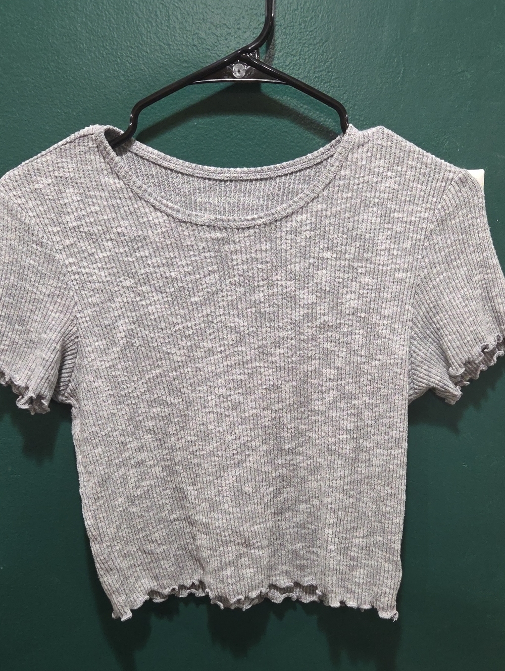 American Eagle Outfitters Gray Ribbed Lettuce-Edge Crop Top